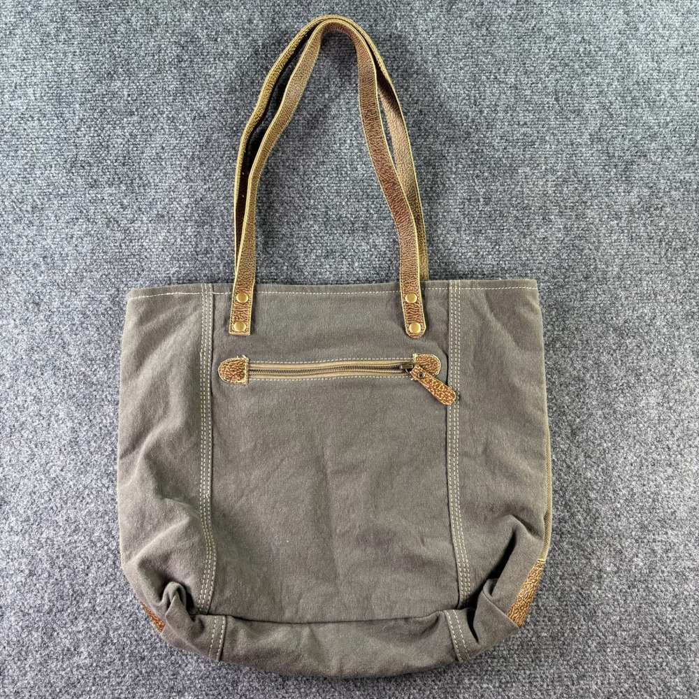 Myra Bag Canvas Leather Tote Women Medium Olive Floral Boho Handbag NWT New - Picture 6 of 7